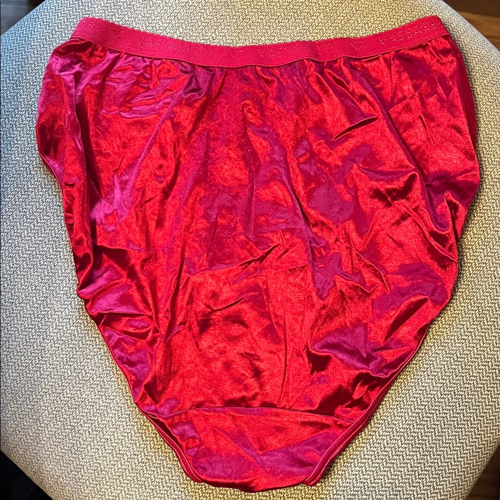 Vintage 90s Red Shiny Satin Vassarette Logo waistband Briefs Panties XL no tags - Picture 2 of 12